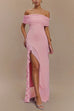 Margovil Off Shoulder Back Cut Out Ruffle Slit Maxi Dress