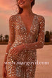 Margovil V Neck Mesh Sequin Mini Club Dress