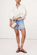 V Neck Ruched Puff Sleeves Casual Top