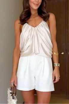Margovil Spaghetti Strap Draped Satin Top