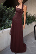 Margovil Halter Corset Pleated Splice Maxi Dress