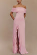 Margovil Off Shoulder Back Cut Out Ruffle Slit Maxi Dress