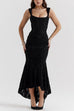 Margovil Sleeveless Ruched Waist Ruffle Hem Jacquard Maxi Dress