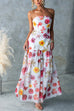 Strapless Floral Print Splice Flare Maxi Dress