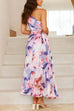 Margovil One Shoulder Sleeveless Cut Out Floral Print Pleated Maxi Dress