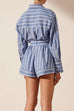Margovil Striped Long Sleeves Curve Hem Shirt and High Rise Shorts Set