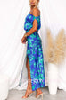 One Shoulder Tie Waist Slit Floral Print Maxi Dress