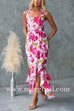Halter Sleeveless Ruffle Hem Slit Floral Print Maxi Dress