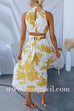 Sleeveless Cut Out Tie Back Printed Midi Dress