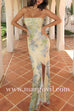 Margovil Strapless Ruffle Slit Floral Print Maxi Dress