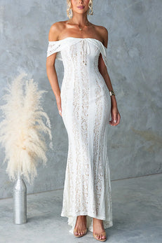 Off Shoulder Hollow Out Lace Bodycon Maxi Dress