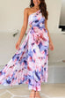 Margovil One Shoulder Sleeveless Cut Out Floral Print Pleated Maxi Dress