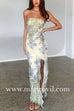 Margovil Strapless Ruffle Slit Floral Print Maxi Dress