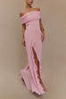 Margovil Off Shoulder Back Cut Out Ruffle Slit Maxi Dress