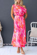 One Shoulder Tie Waist Slit Tie Dye Maxi Dress