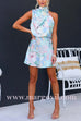Tie Neck Open Back Sleeveless Floral Print Mini Dress