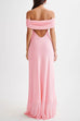 Margovil Off Shoulder Back Cut Out Ruffle Slit Maxi Dress