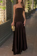 Margovil Strapless Satin Patchwork Flare Maxi Dress