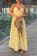 V Neck Ruffle Trim Tiered Maxi Cami Dress