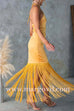 Margovil Halter Neck Patchwork Fringe Hem Satin Maxi Dress