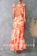 V Neck Back Lace-up Ruffle Trim Floral Print Maxi Dress