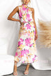 Mockneck Sleeveless Floral Print Satin Maxi Dress