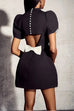 Margovil Mockneck Petal Sleeves Bow Knot Cut Out Mini Dress