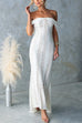 Off Shoulder Hollow Out Lace Bodycon Maxi Dress