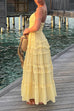 V Neck Ruffle Trim Tiered Maxi Cami Dress