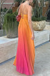Ruched Back Lace-up Gradient Pleated Maxi Cami Dress