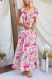 Ruffle Trim Bow Back Cut Out Floral Print Swing Maxi Dress