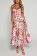 Spaghetti Strap High Waist Floral Print Midi Dress