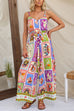 V Neck Tie Waist Wide Leg Aztec Print Cami Jumpsuit