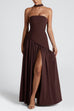 Margovil Strapless Back Lace-up High Slit Splice Maxi Dress