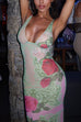Margovil V Neck Sleeveless Rose Print Bodycon Maxi Dress