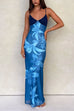 Spaghetti Strap Orchid Print Bodycon Maxi Dress