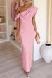 Draped One Shoulder Bodycon Maxi Party Dress