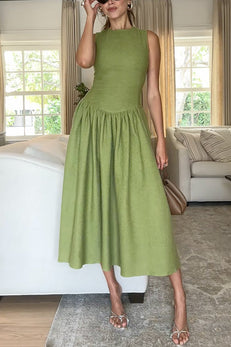 Sleeveless Drop Waist Swing Midi Dress