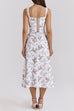 Margovil Bow Shoulder Back Lace-up Floral Print Midi Cami Dress