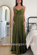 V Neck Spaghetti Strap Empire Waist Pleated Maxi Dress