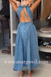 Margovil Open Back Sleeveless A-line Denim Maxi Dress