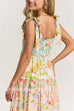 Margovil V Neck Bow Shoulder Tiered Floral Print Maxi Dress