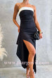 Strapless Draped Slit Color Block Maxi Dress