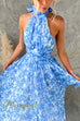Bow Neck Halter Backless Floral Print Maxi Dress
