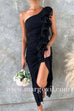 Margovil One Shoulder Slit Ruffle Mesh Maxi Dress
