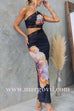 Margovil One Shoulder Cut Out Lace Splice Floral Maxi Bodycon Dress