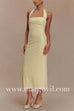 Halter Low Cut Back Slit Bodycon Midi Dress