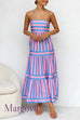 Margovil Spaghetti Strap Tiered Color Block Striped Maxi Dress