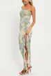 Margovil Strapless Ruffle Slit Floral Print Maxi Dress
