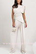 Margovil Ruched Asymmetrical Top and Wide Leg Pants Set